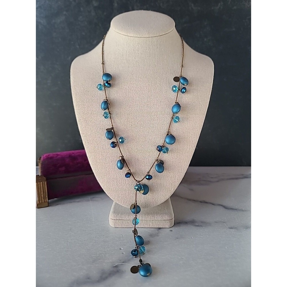 Blue Beaded Charm Necklace